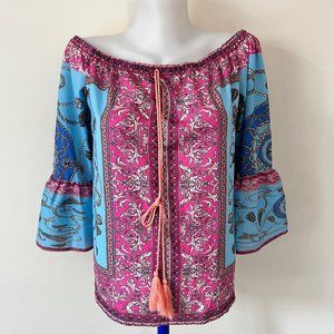 Umgee Pink and Blue Off-Shoulder Blouse